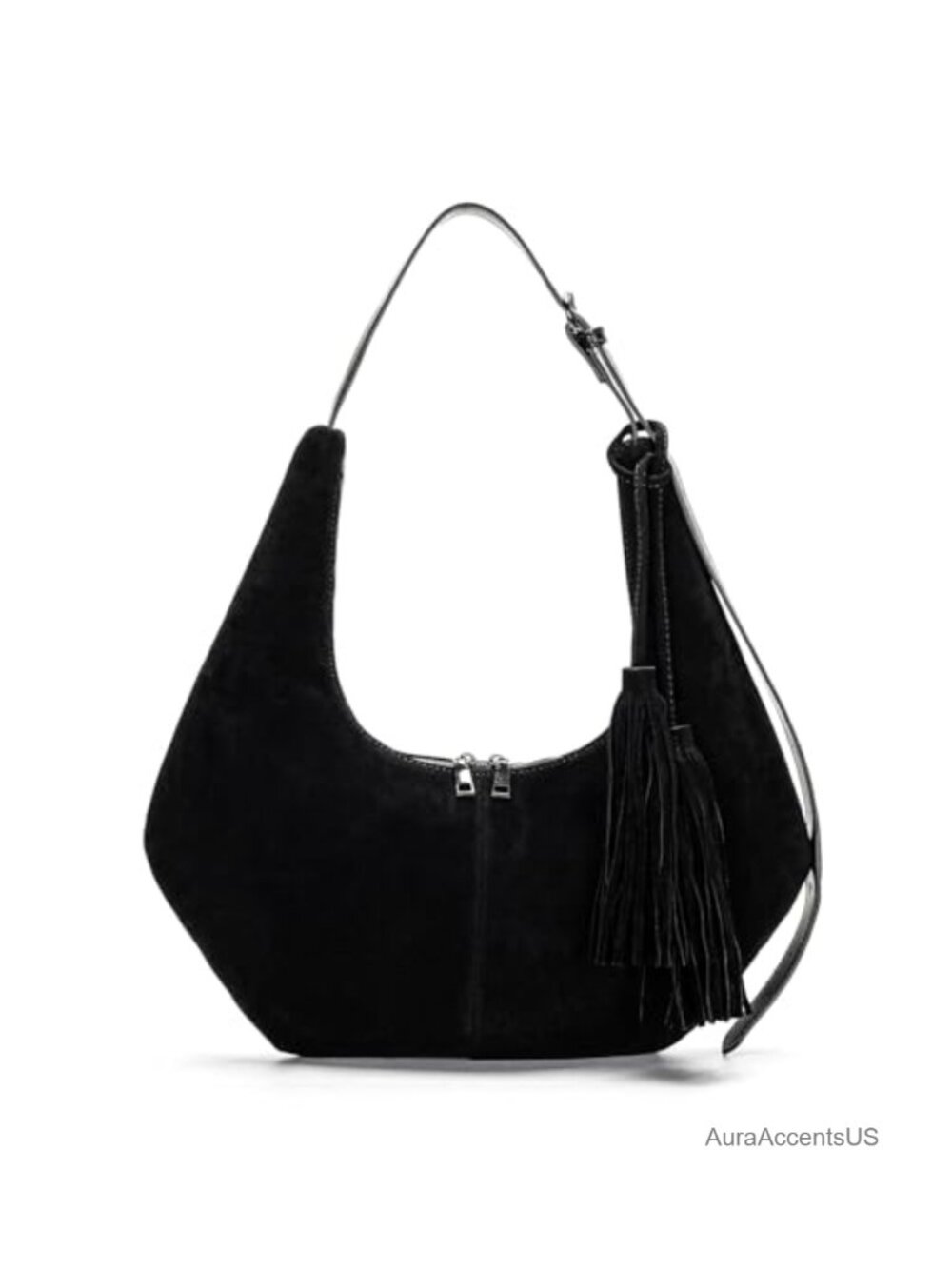 Faux Suede Slouchy Crescent Hobo Shoulder Bag Tassel Crossbody